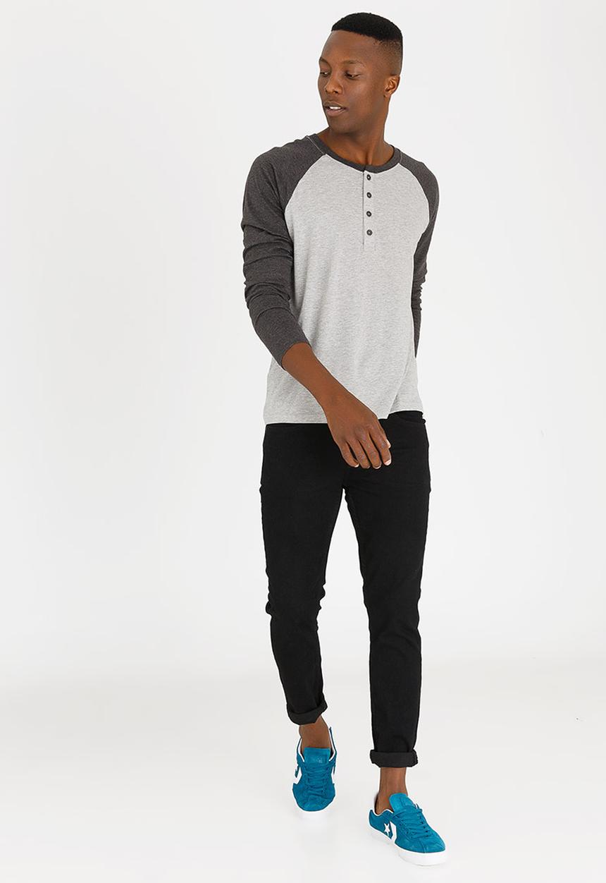 Brave Soul - Rasmus Crew Neck Raglan Top Grey Melange