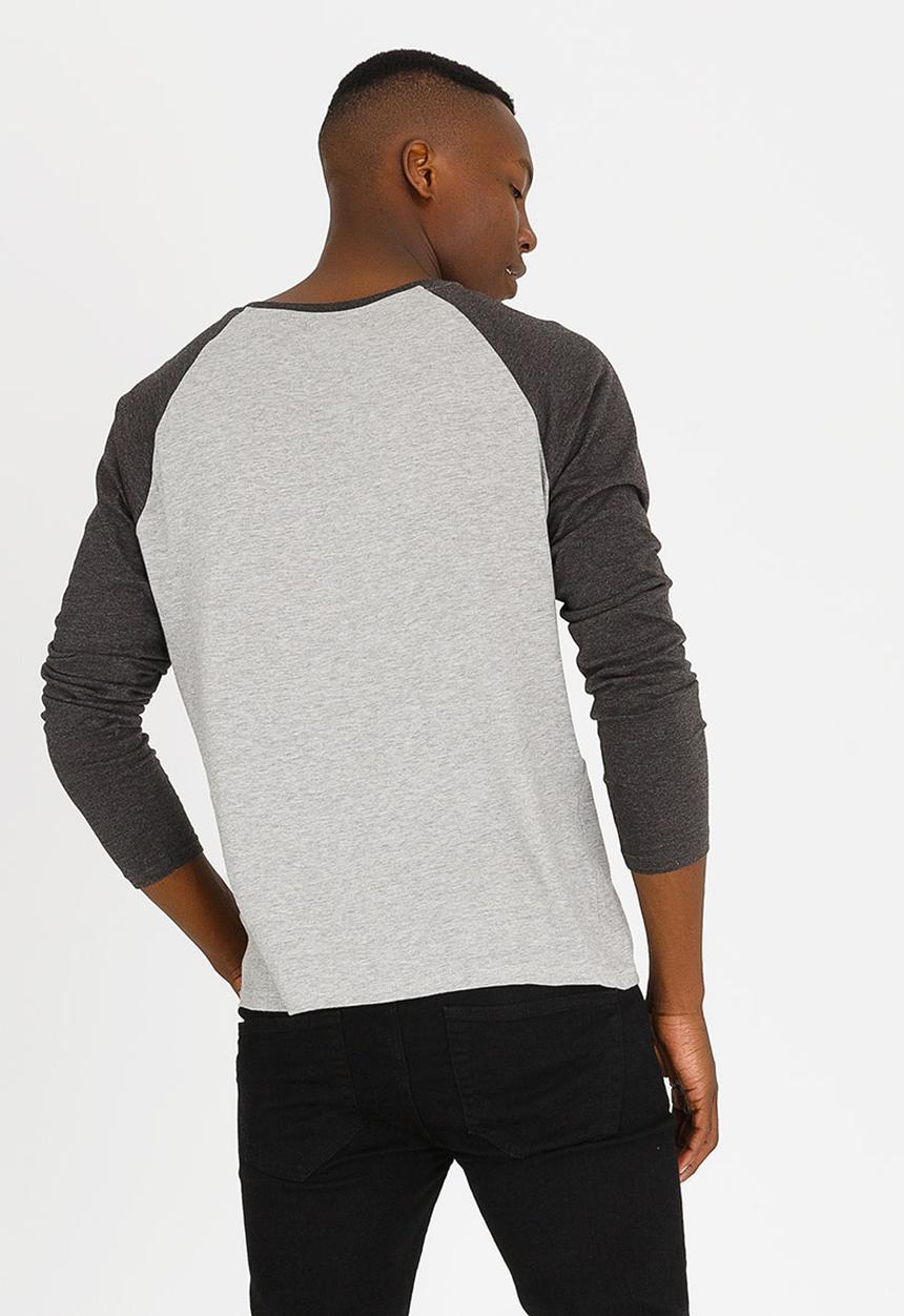 Brave Soul - Rasmus Crew Neck Raglan Top Grey Melange