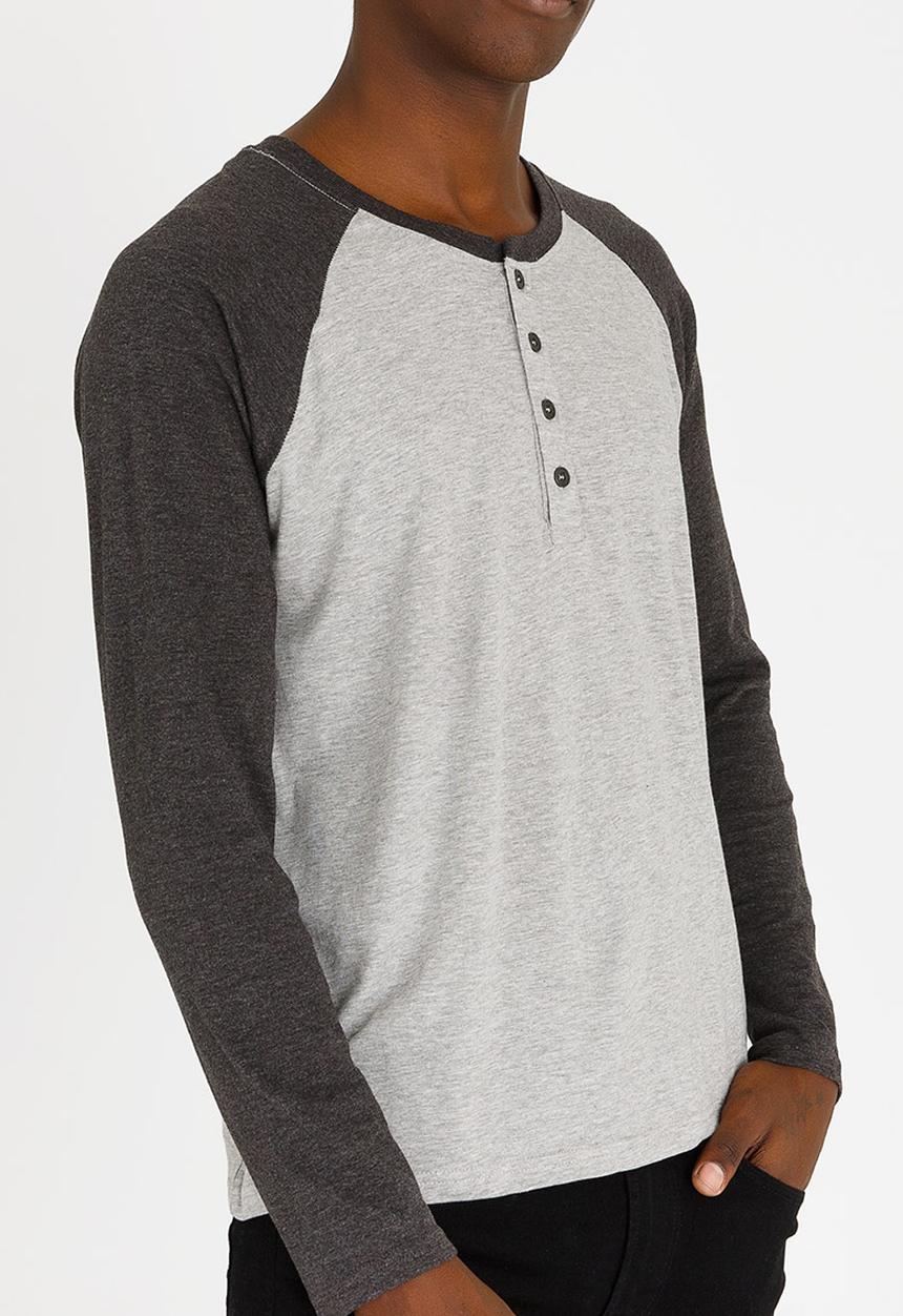Brave Soul - Rasmus Crew Neck Raglan Top Grey Melange