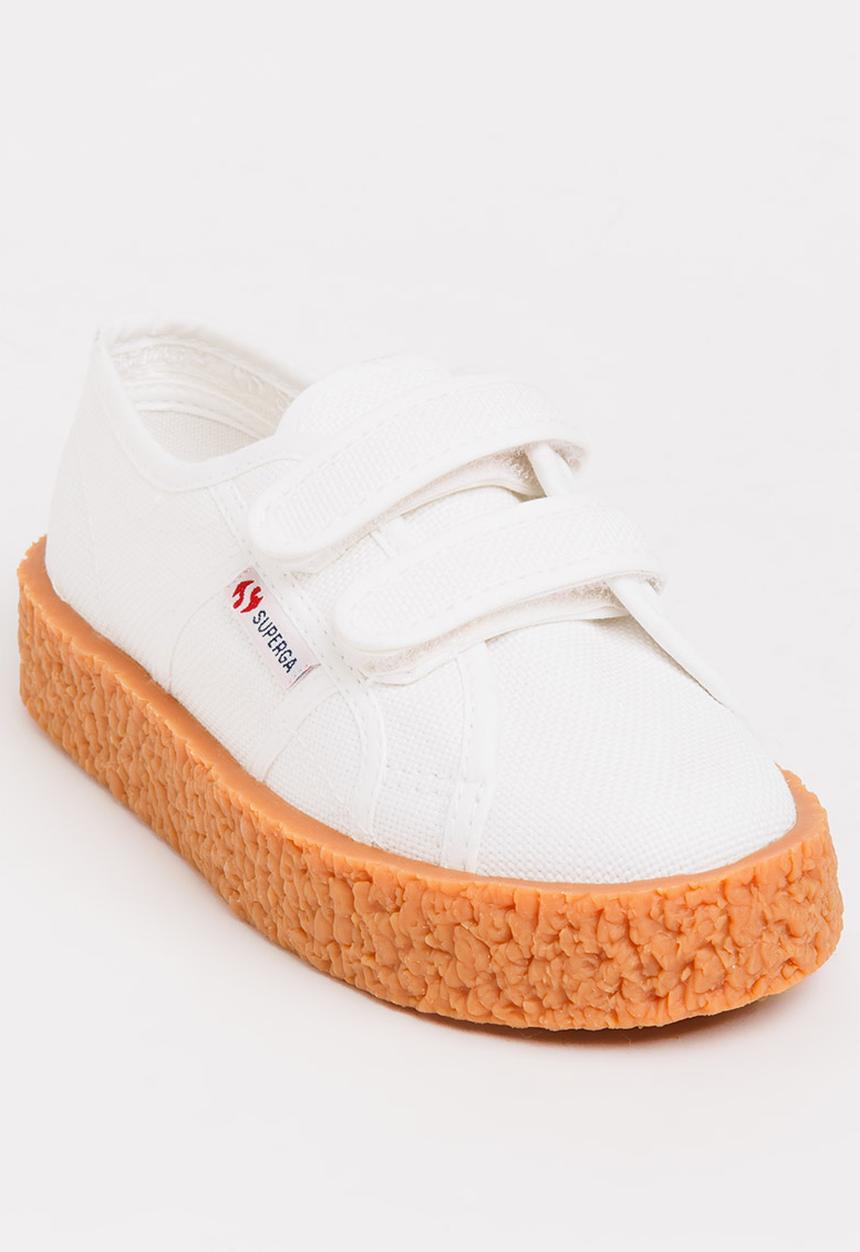 SUPERGA - Velcro strap sneaker with gum sole - white 