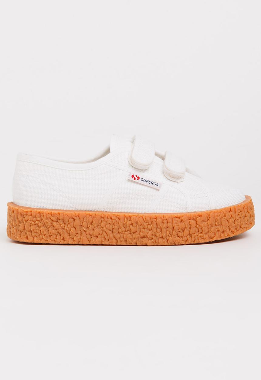 SUPERGA - Velcro strap sneaker with gum sole - white 