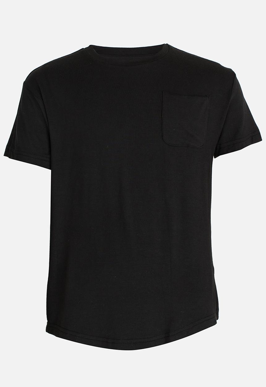 MINOTI - Longer Length Tee with Raw Edge Chest Pocket Black