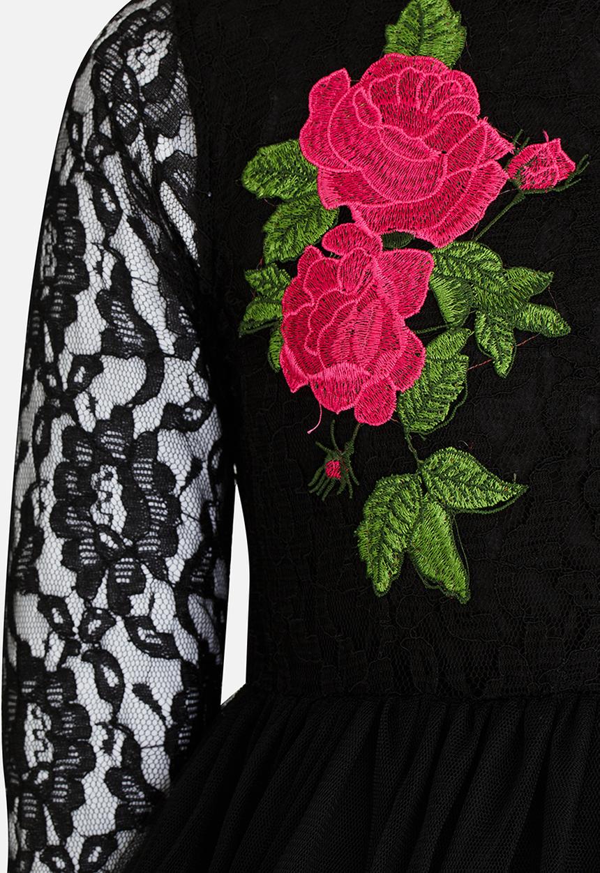 Pop Candy - Printed Long Sleeve Dress Black