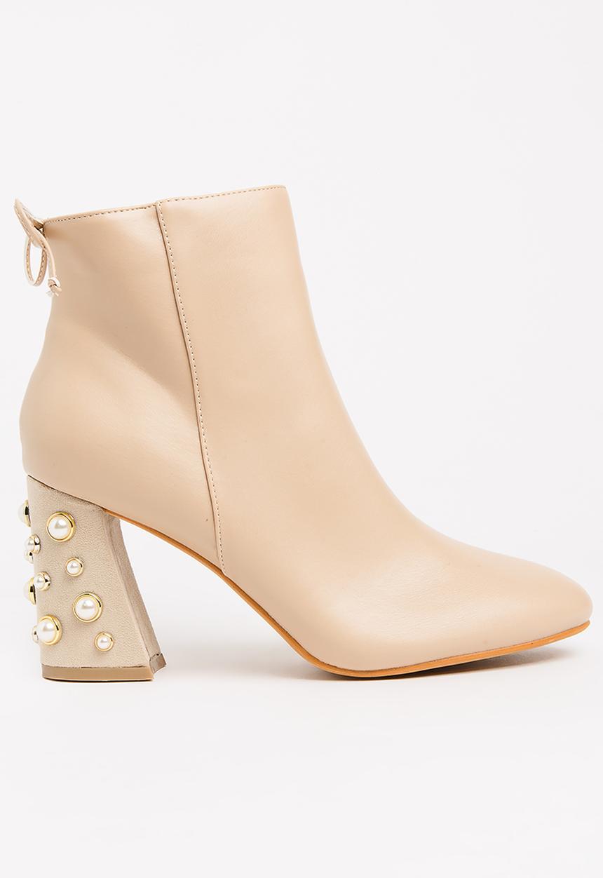 Dolce Vita - Vienna Embellished Heel Ankle Boots Nude