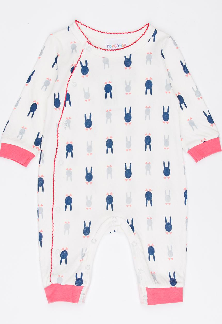 Pop Candy - Printed bunny sleepsuit - white