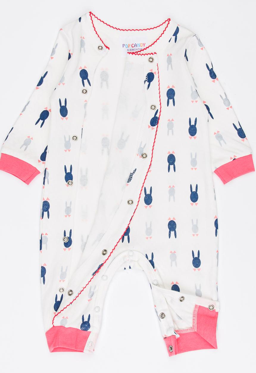 Pop Candy - Printed bunny sleepsuit - white