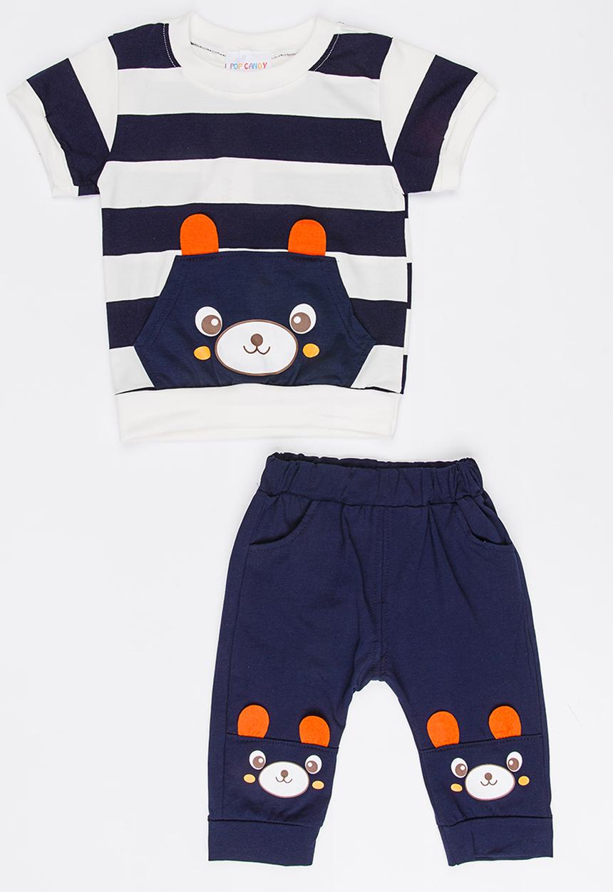Pop Candy - Stripe Printed Tee & Pants Set Navy