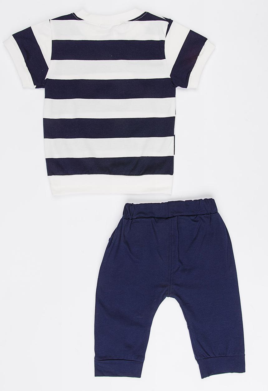 Pop Candy - Stripe Printed Tee & Pants Set Navy