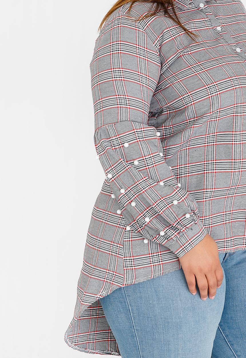 STYLE REPUBLIC PLUS - Pearl Detail Volume Sleeve Shirt Red