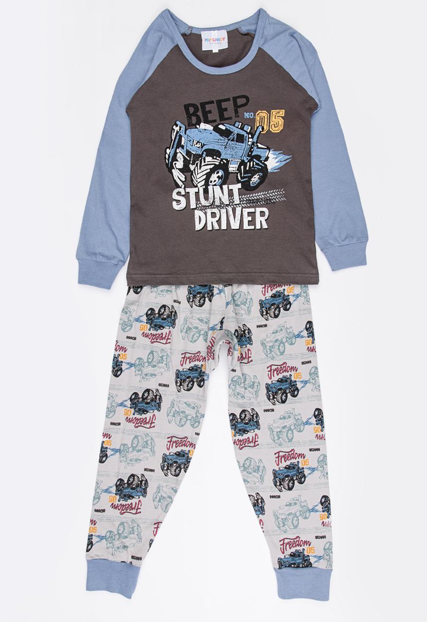 Pop Candy - Stunt driver printed  pj set - mid blue