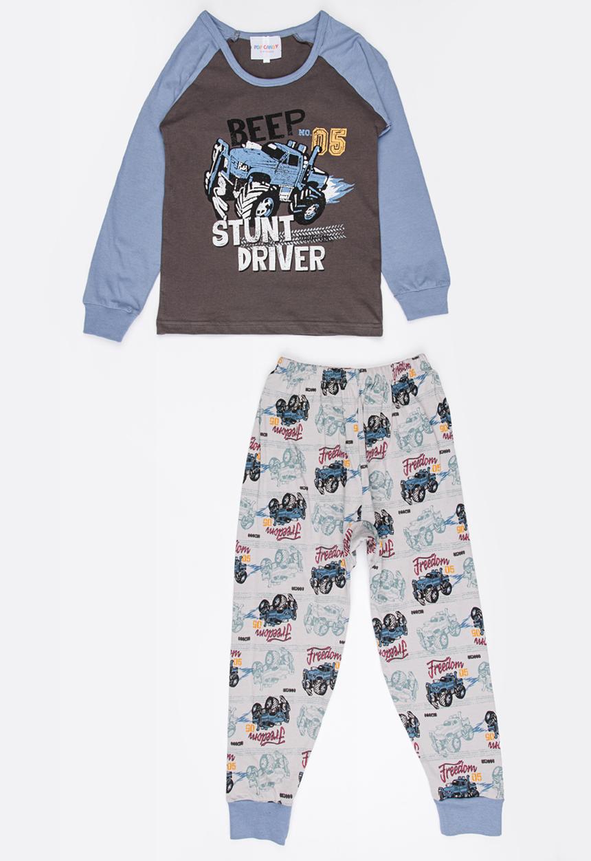 Pop Candy - Stunt driver printed  pj set - mid blue