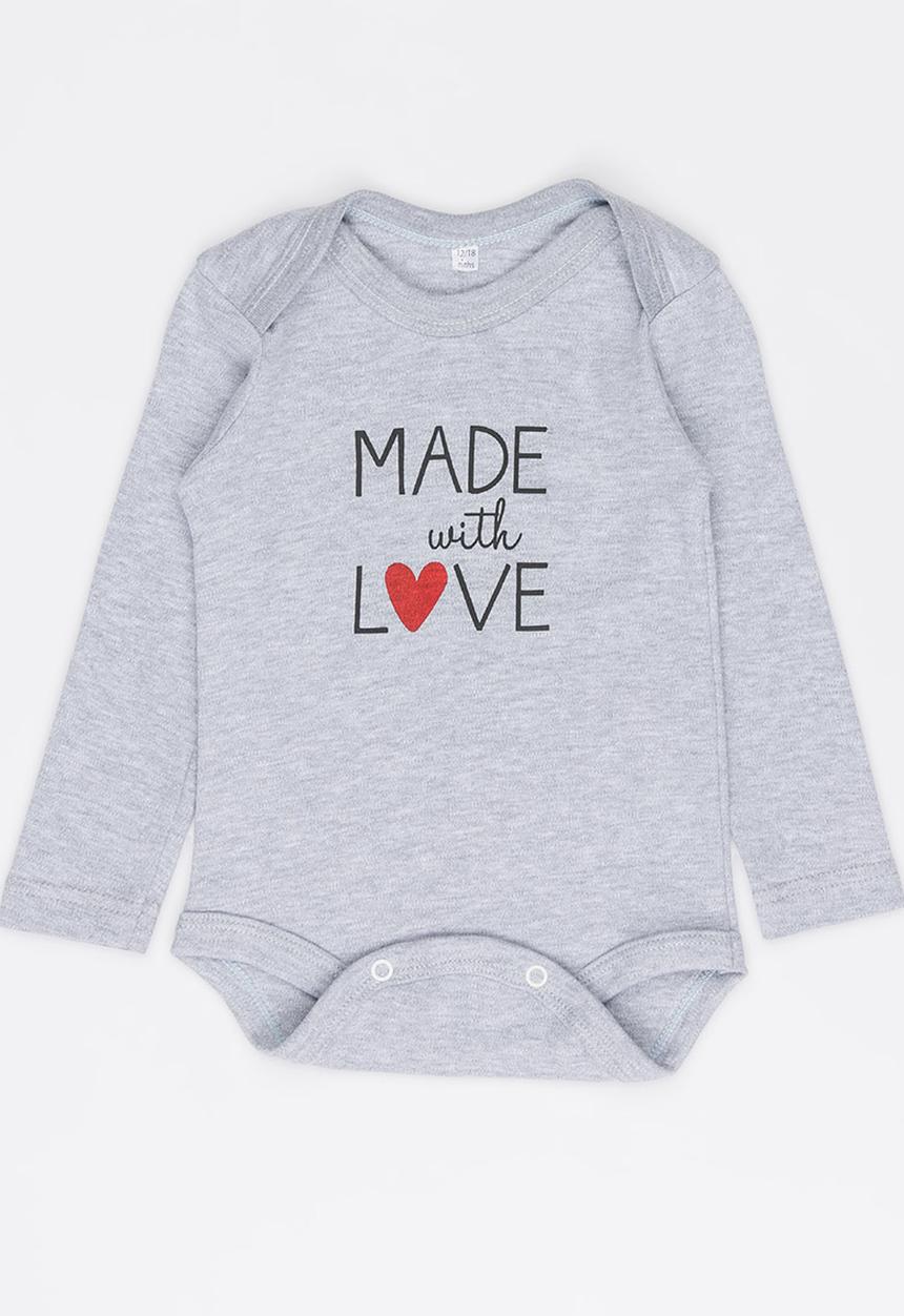 Funky Shop - Made with love slogan baby grow - grey