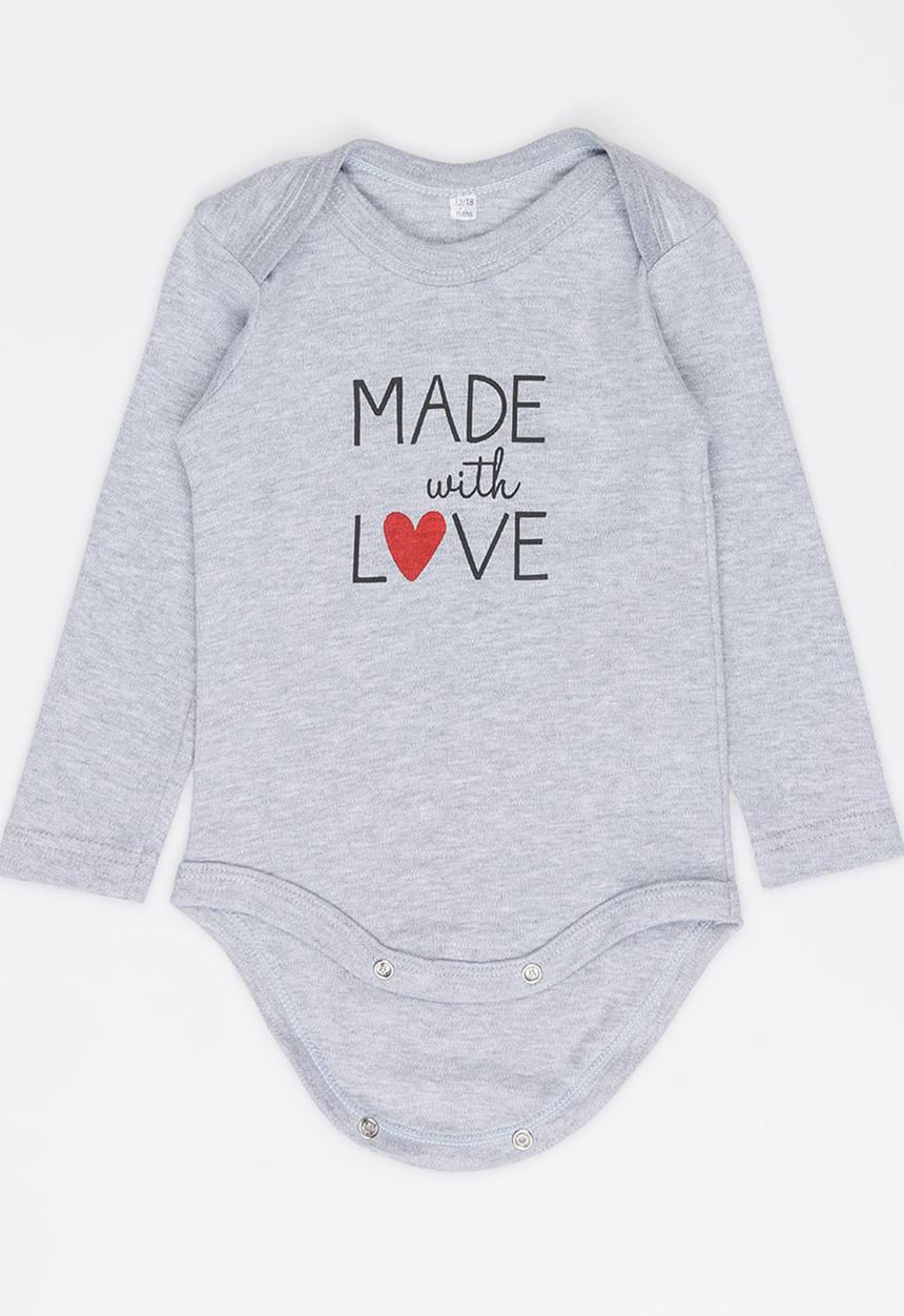 Funky Shop - Made with love slogan baby grow - grey