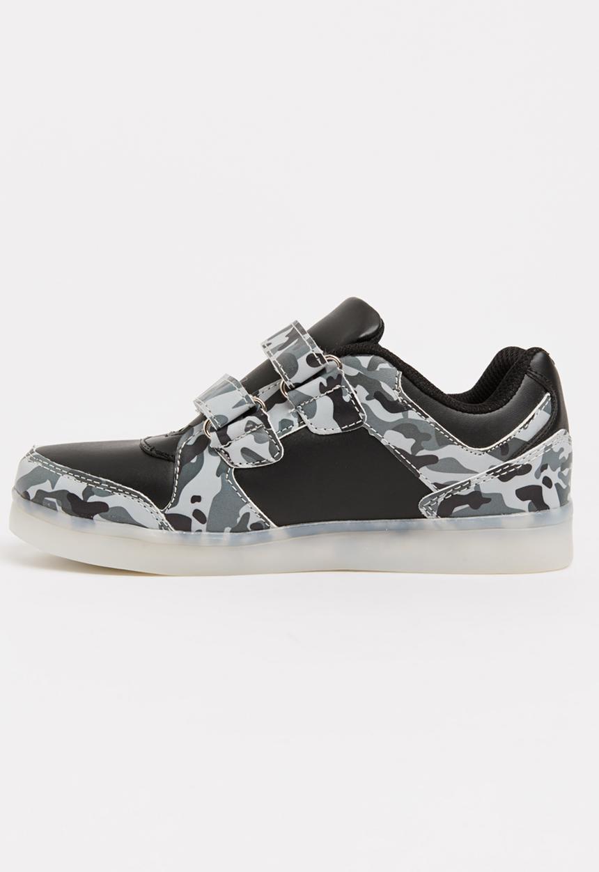 Pop Candy - Velcro strap rechargeable light up sneaker - black & white 