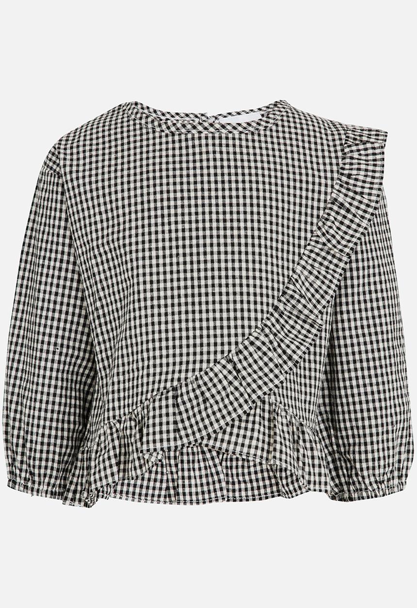 Pop Candy - Printed Frill Blouse Grey