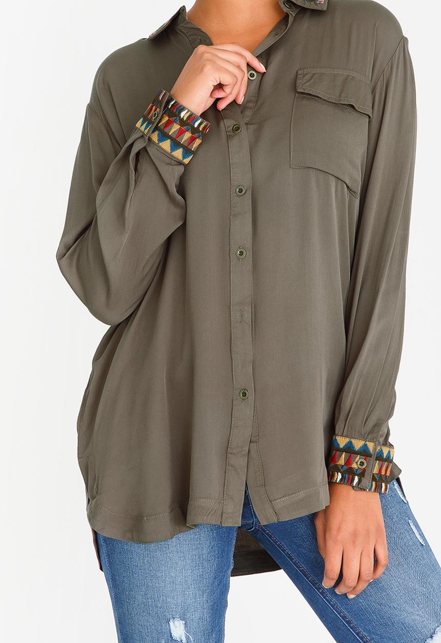 G Couture - Embroidery Trimmed Shirt Brown
