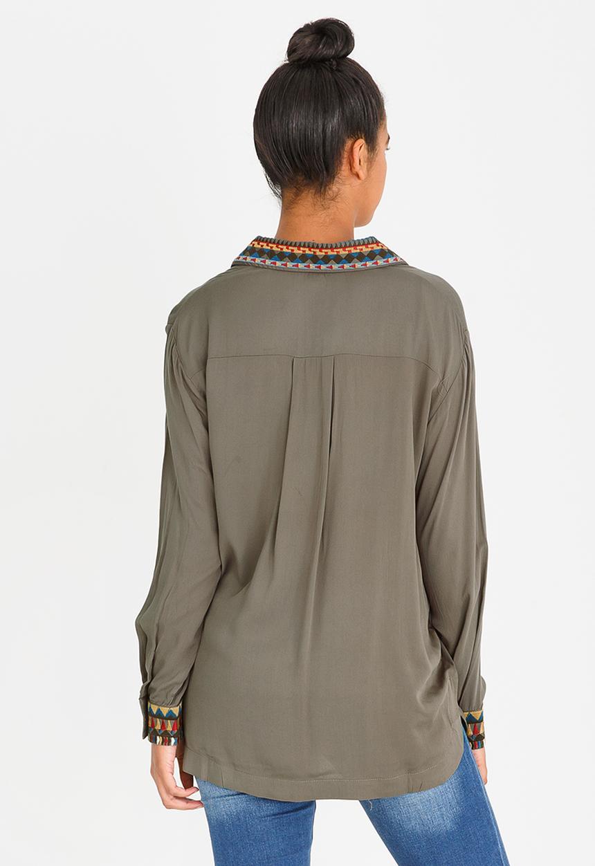 G Couture - Embroidery Trimmed Shirt Brown