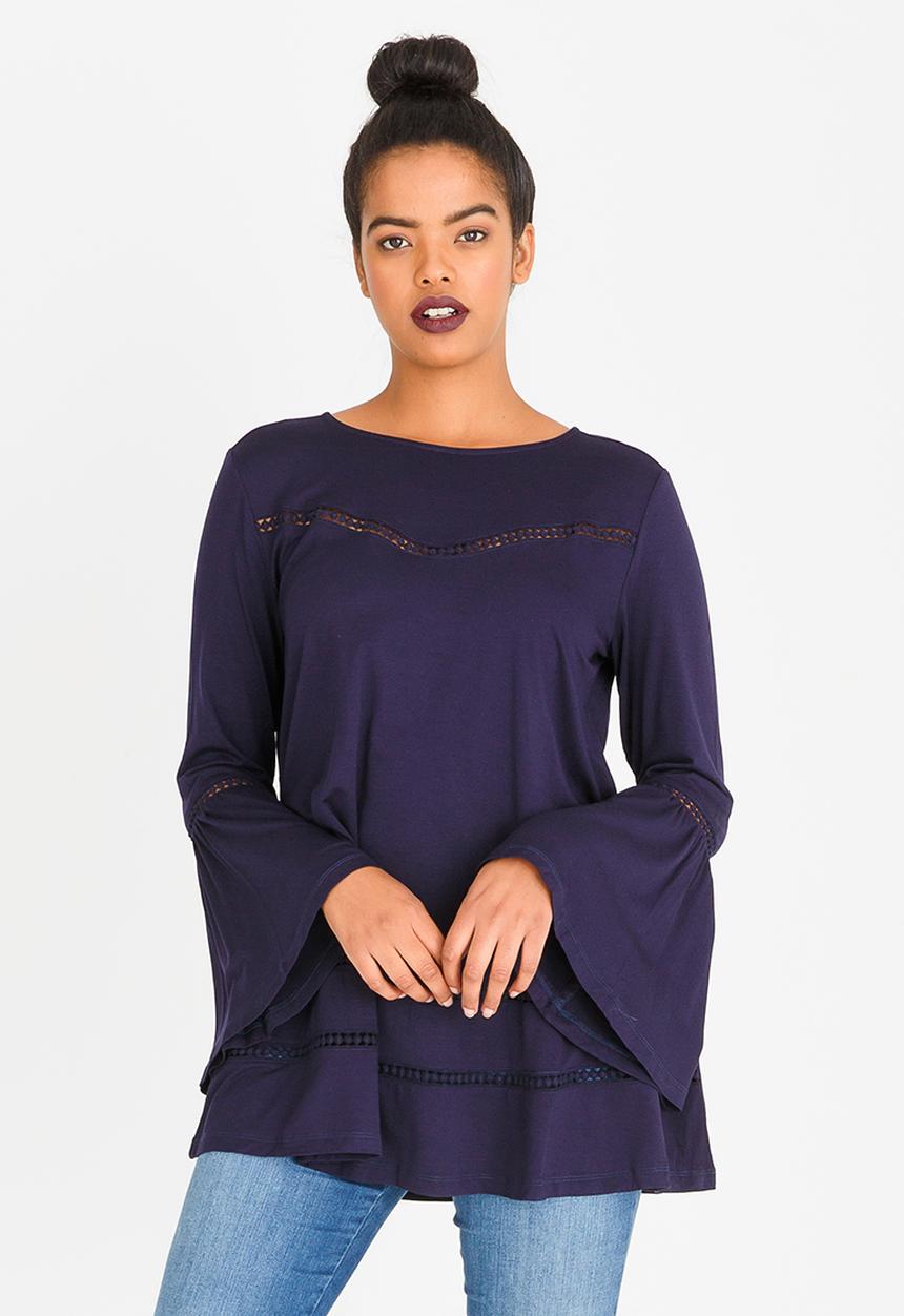 G Couture - Swing Top with Crochet Inset Navy
