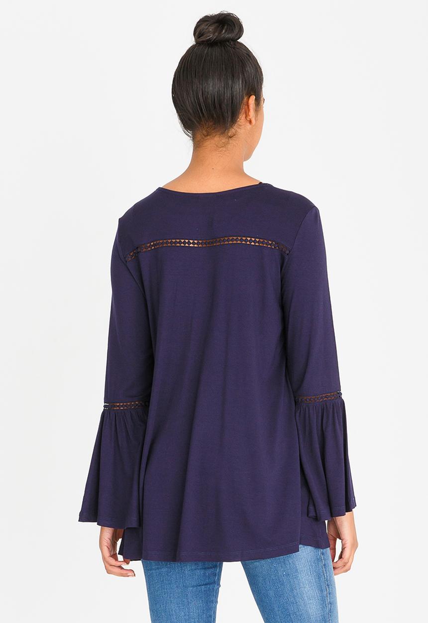 G Couture - Swing Top with Crochet Inset Navy