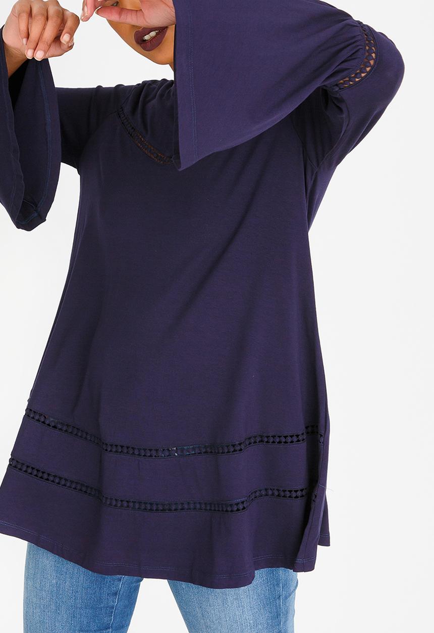 G Couture - Swing Top with Crochet Inset Navy