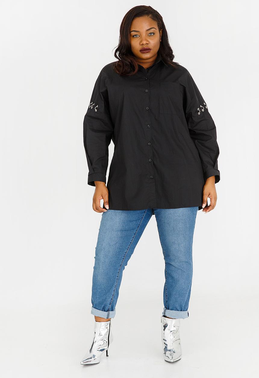 STYLE REPUBLIC PLUS - Piercing Sleeve Shirt Black