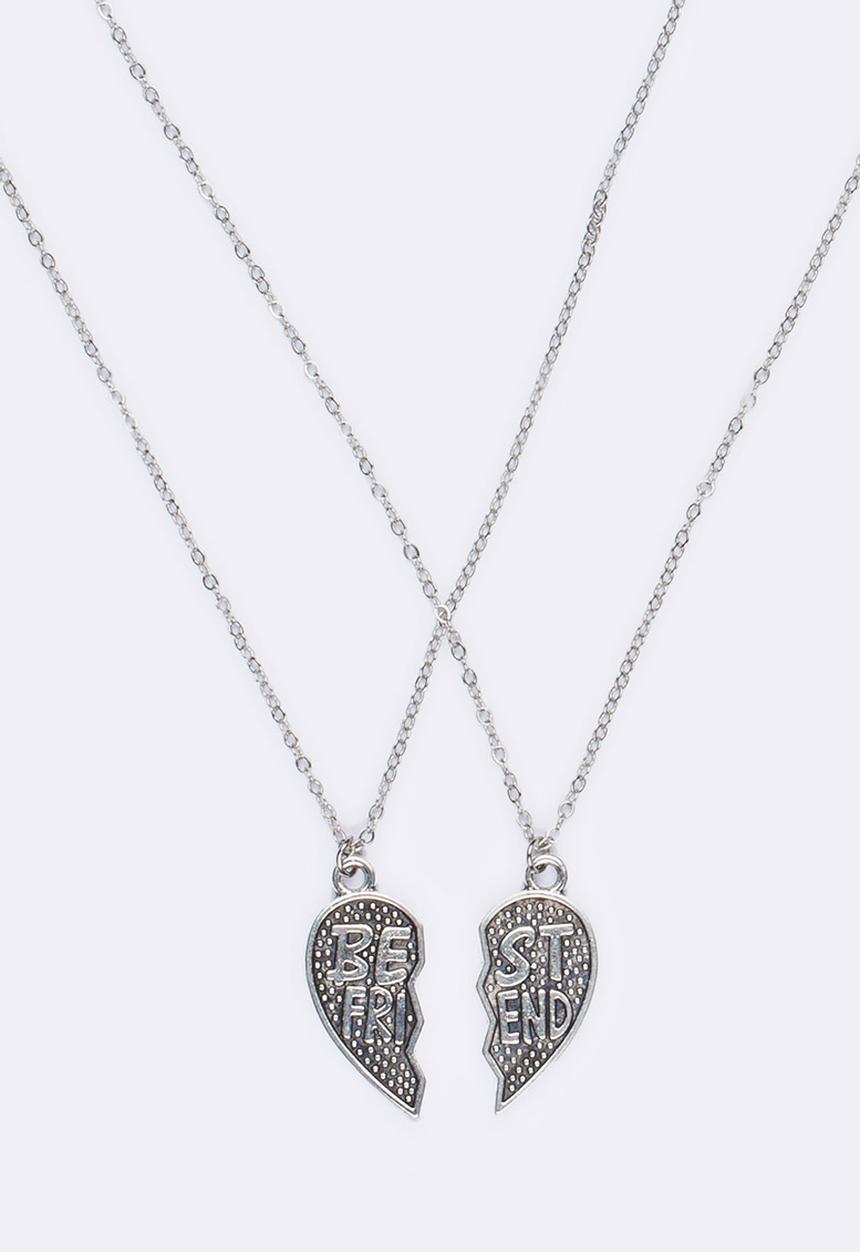 Jewels and Lace - Best Friends Heart Necklace Twinpack Silver