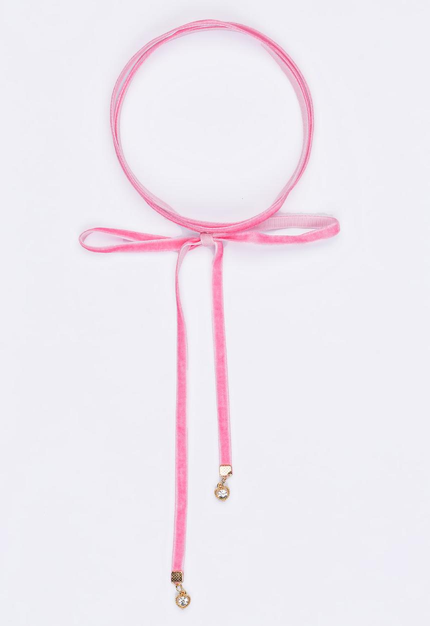 Jewels and Lace - Velvet Wrap Choker with Heart Charms Pale Pink