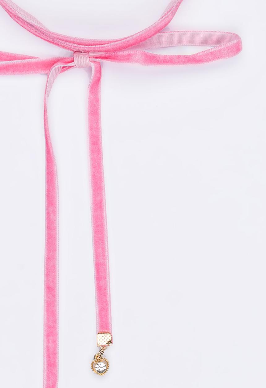 Jewels and Lace - Velvet Wrap Choker with Heart Charms Pale Pink