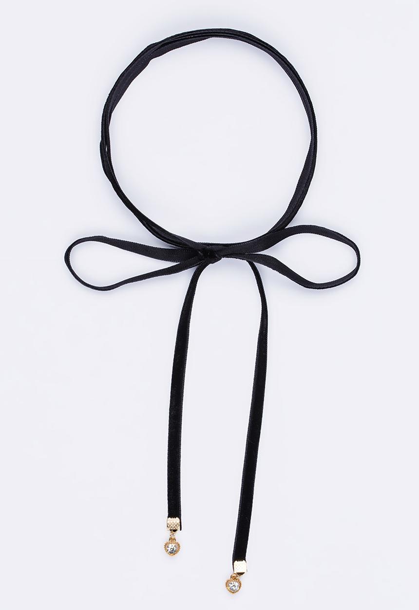 Jewels and Lace - Velvet Wrap Choker with Heart Charms Black