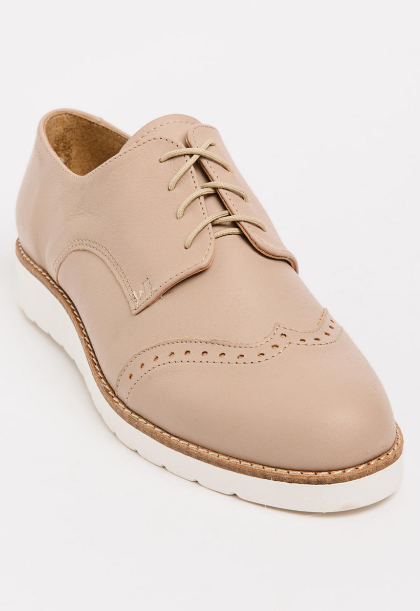 Phelan - Leather Floral Detail Lace-ups Nude
