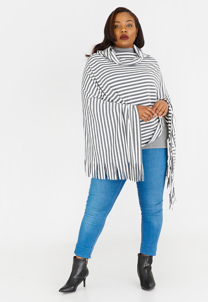Lu-May - Striped Poncho Grey
