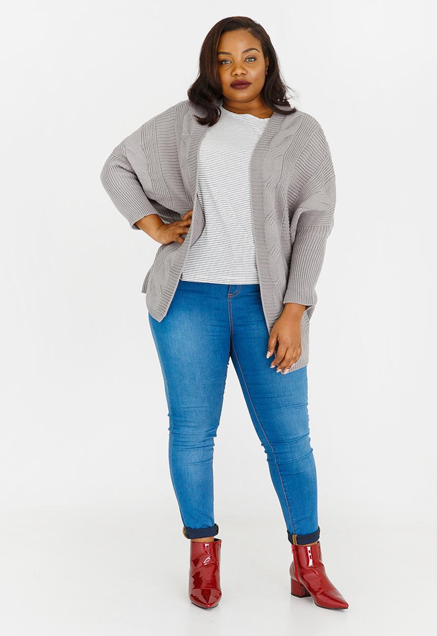 Lu-May - Cable Knit Batwing Cardi Grey