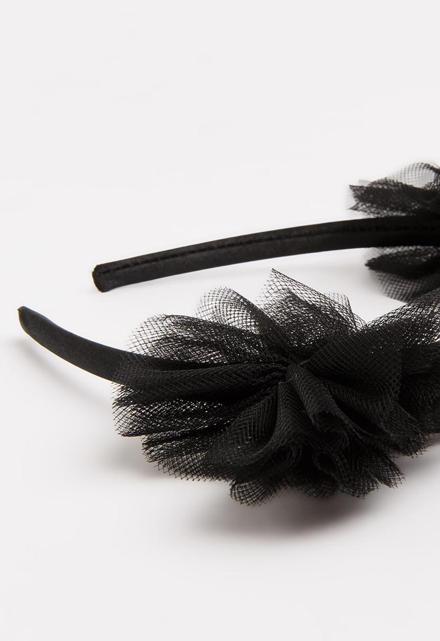 Jewels and Lace - Tulle Pom Pom Aliceband Black