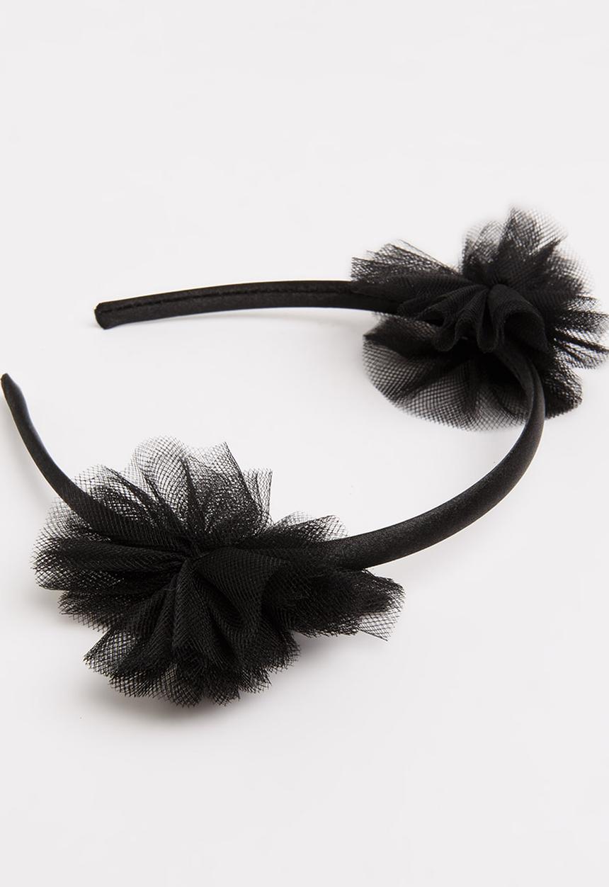 Jewels and Lace - Tulle Pom Pom Aliceband Black