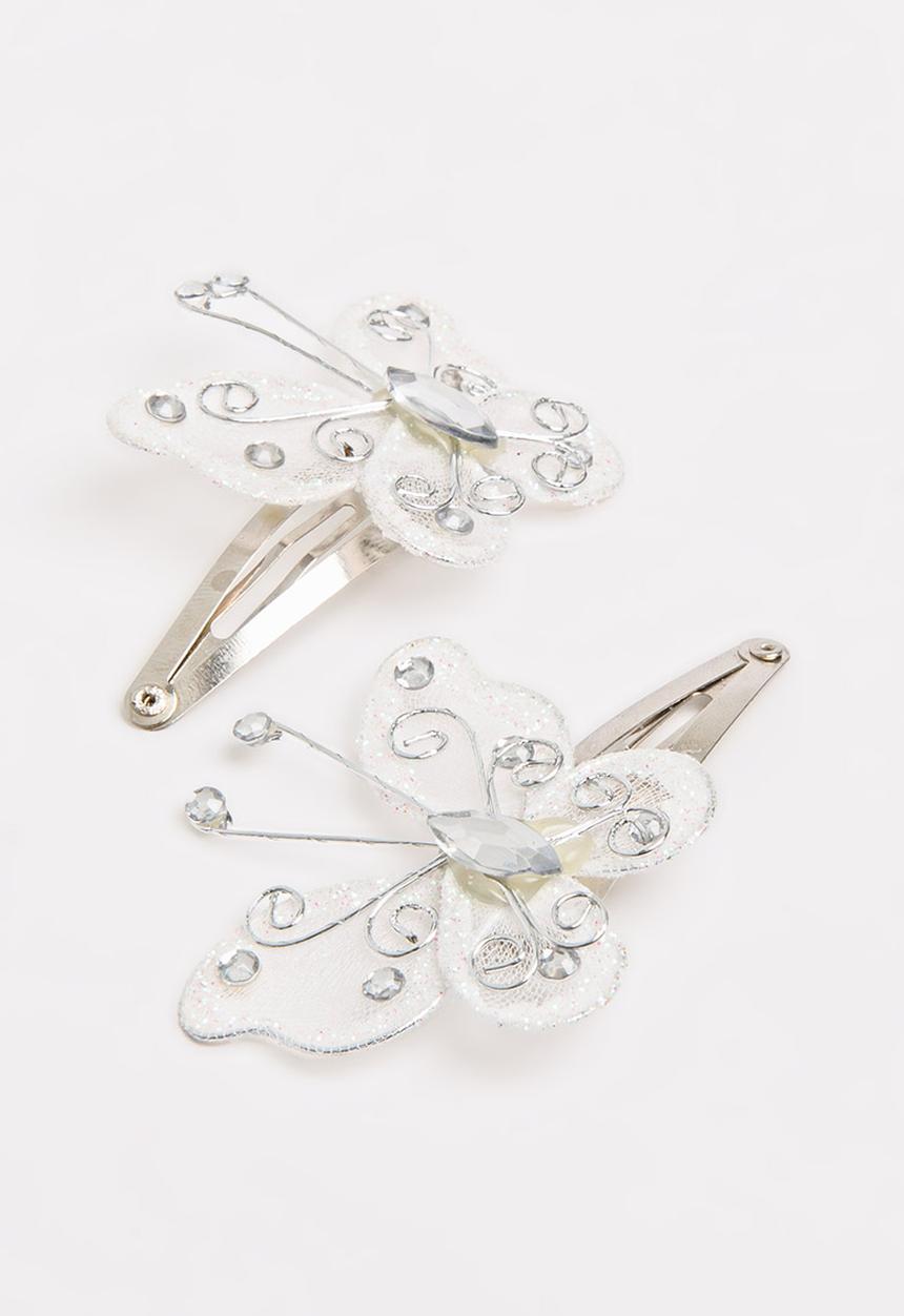 Jewels and Lace - Butterfly Hairclips White