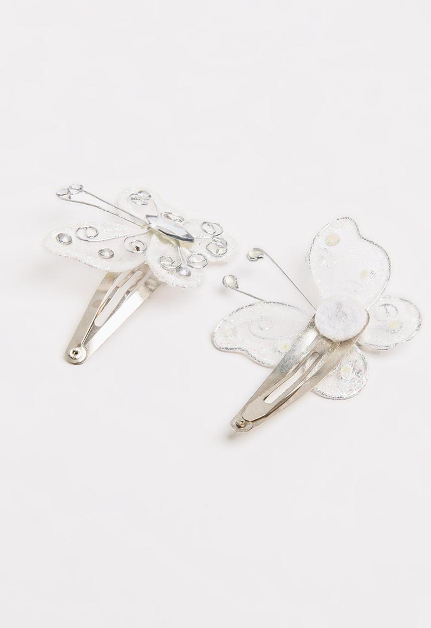 Jewels and Lace - Butterfly Hairclips White