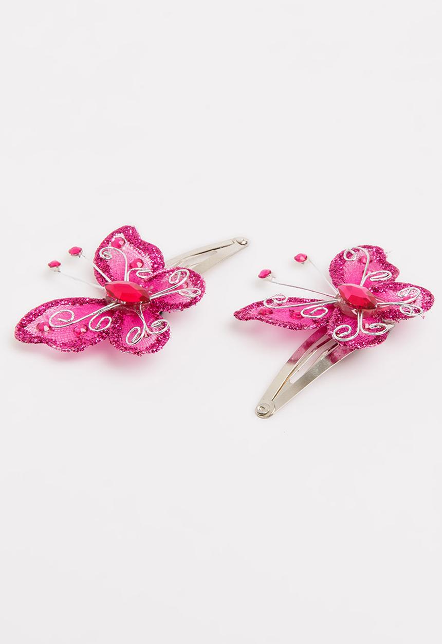 Jewels and Lace - Butterfly Hairclips Mid Pink