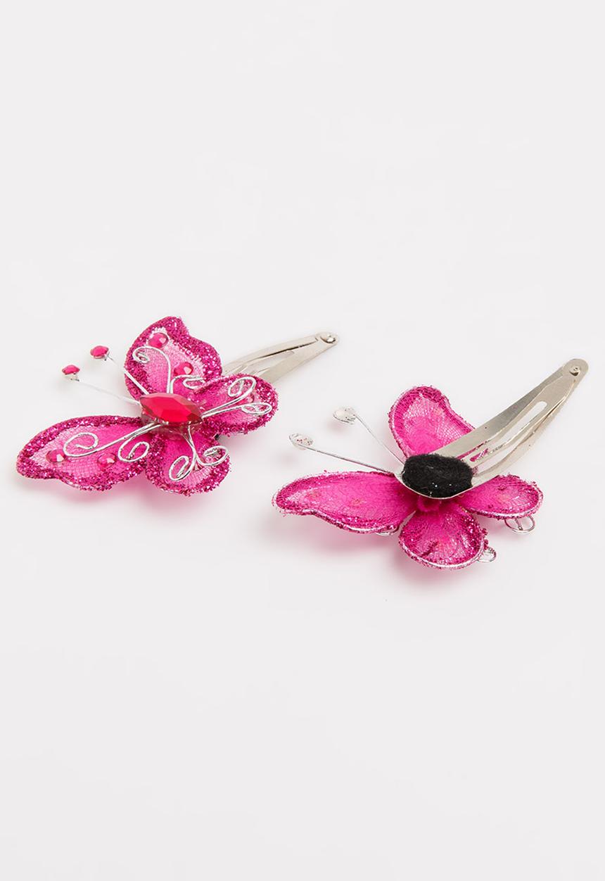 Jewels and Lace - Butterfly Hairclips Mid Pink