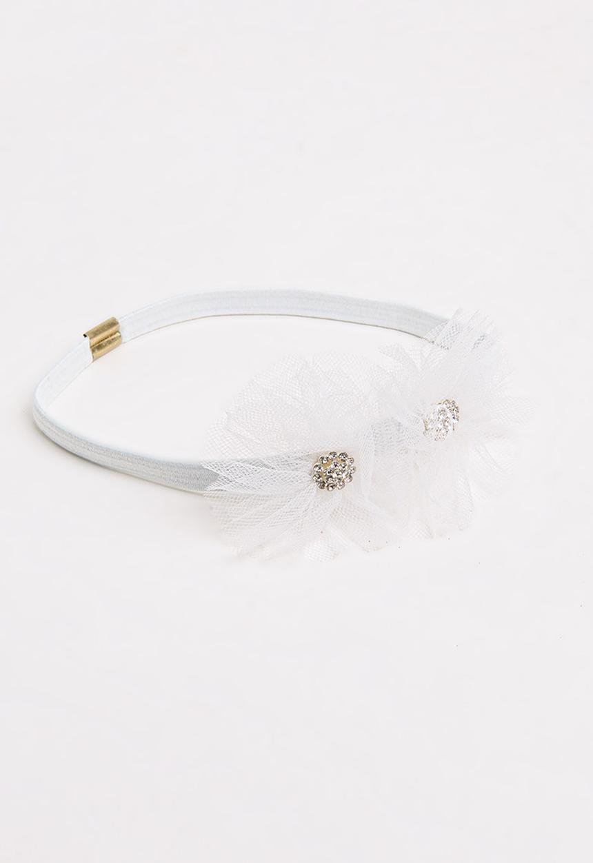 Jewels and Lace - Flower Rhinestone Headband White