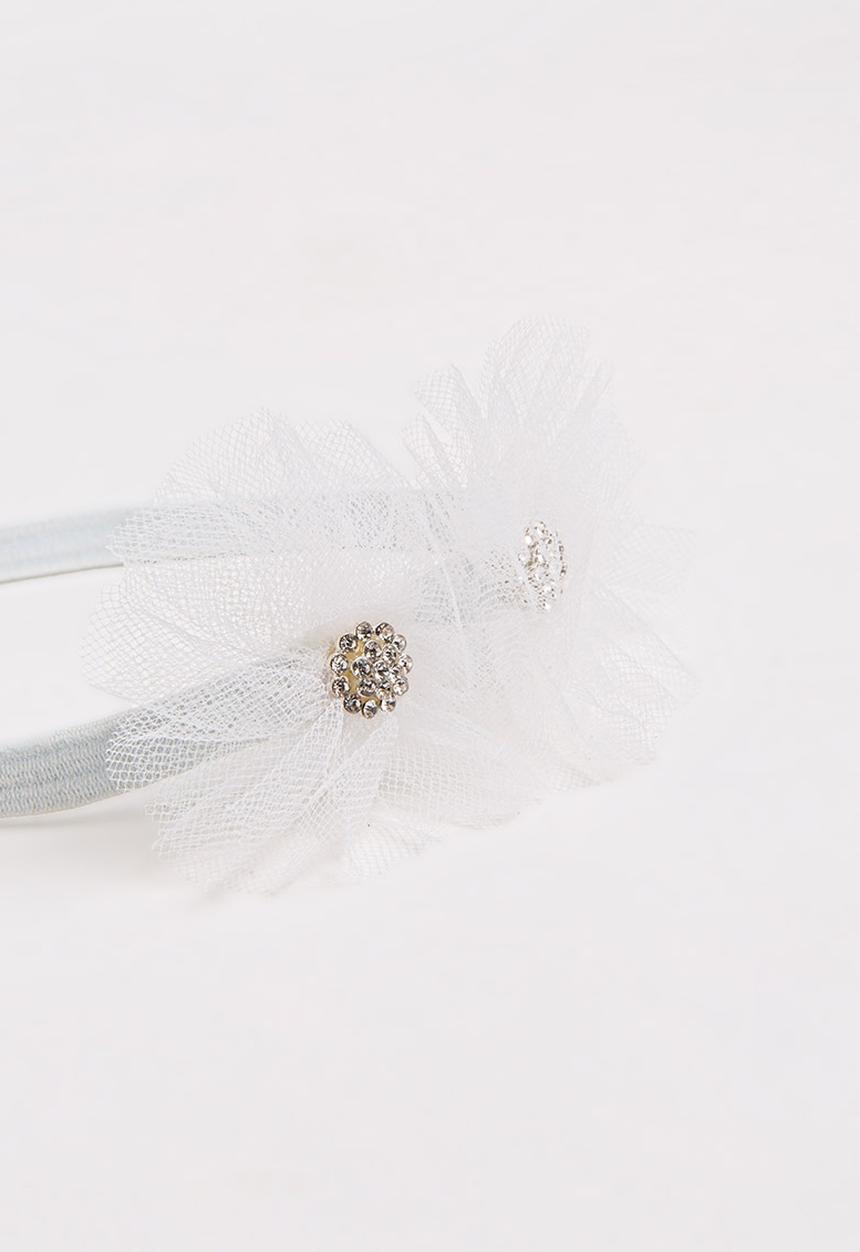Jewels and Lace - Flower Rhinestone Headband White