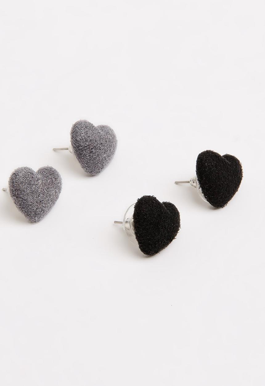Jewels and Lace - Suede Heart Earings Twin Pack Multi-colour