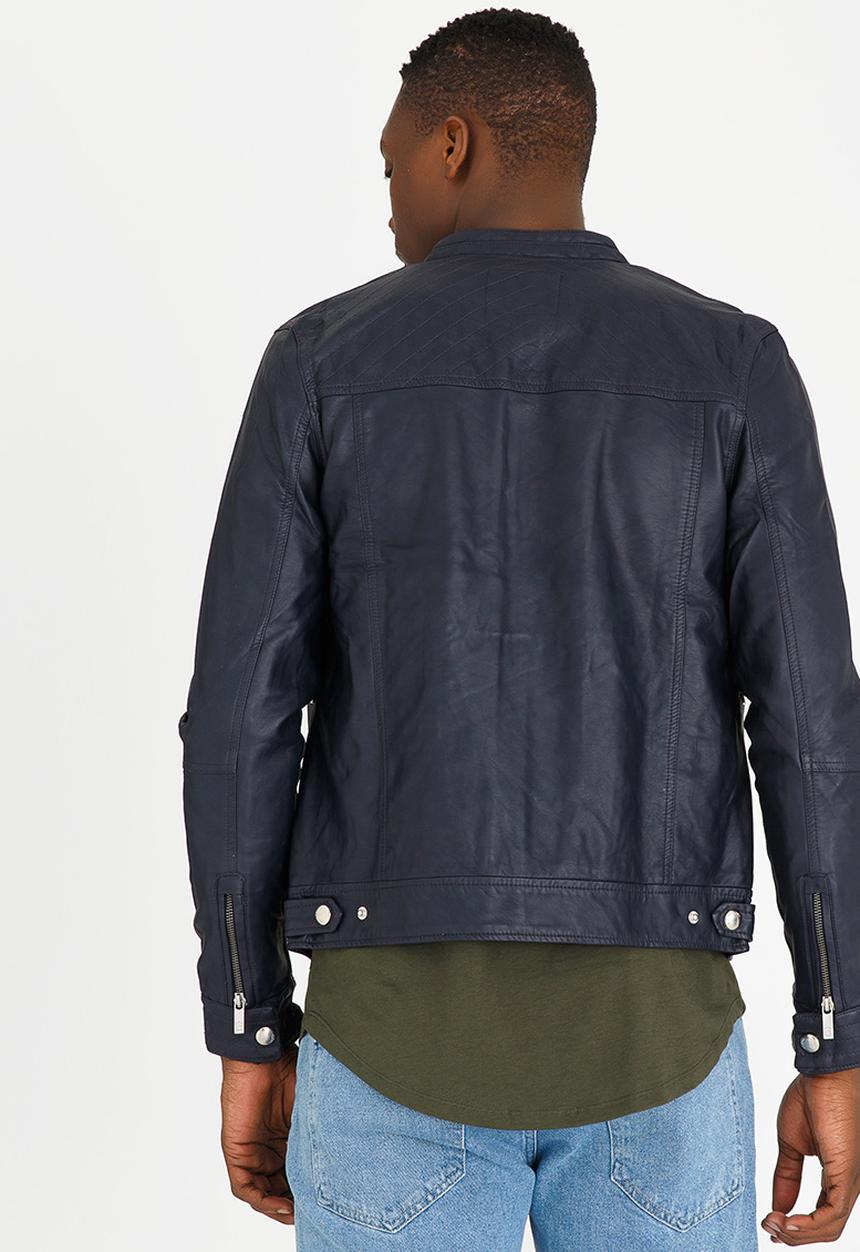 STYLE REPUBLIC - Pensin PU Biker Jacket Navy