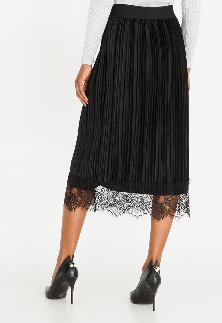 edit - Lace Trim Velour Skirt Black