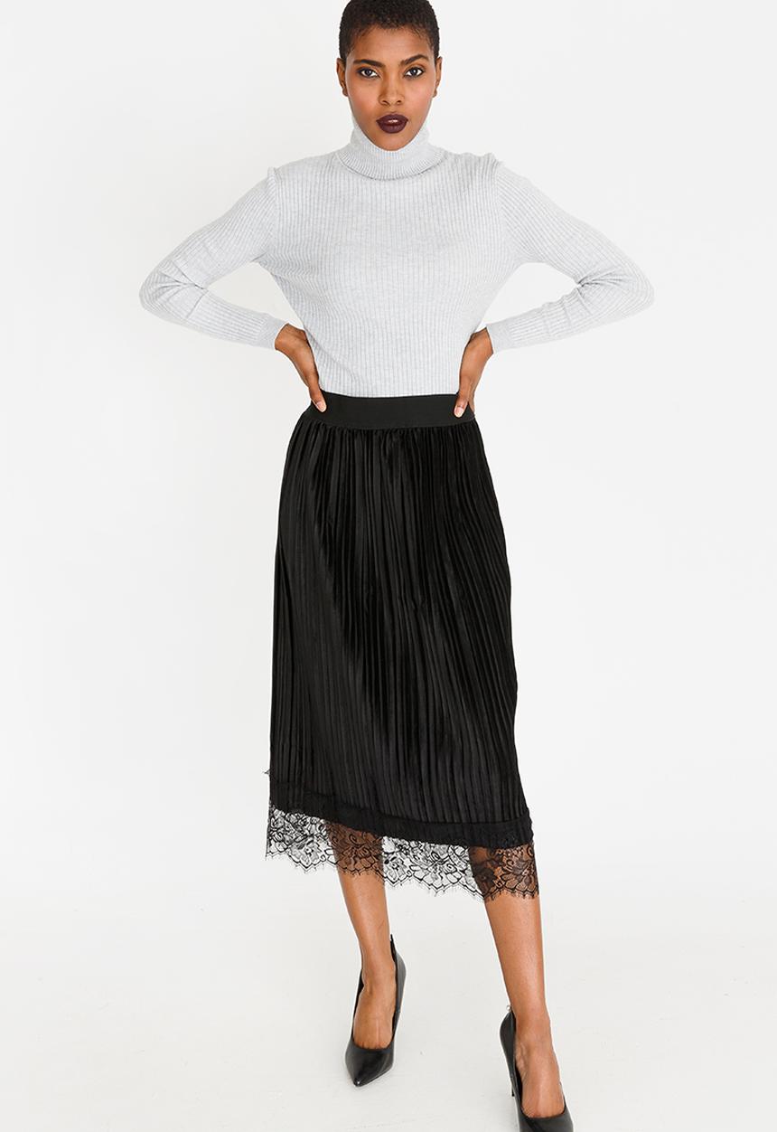 edit - Lace Trim Velour Skirt Black