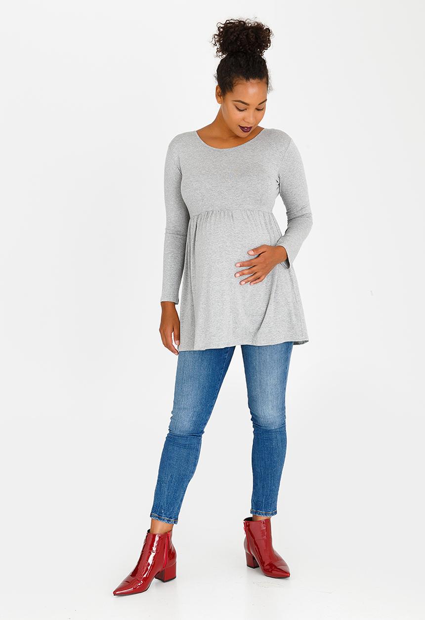 edit Maternity - Long Sleeve T-back Detail Top Grey Melange