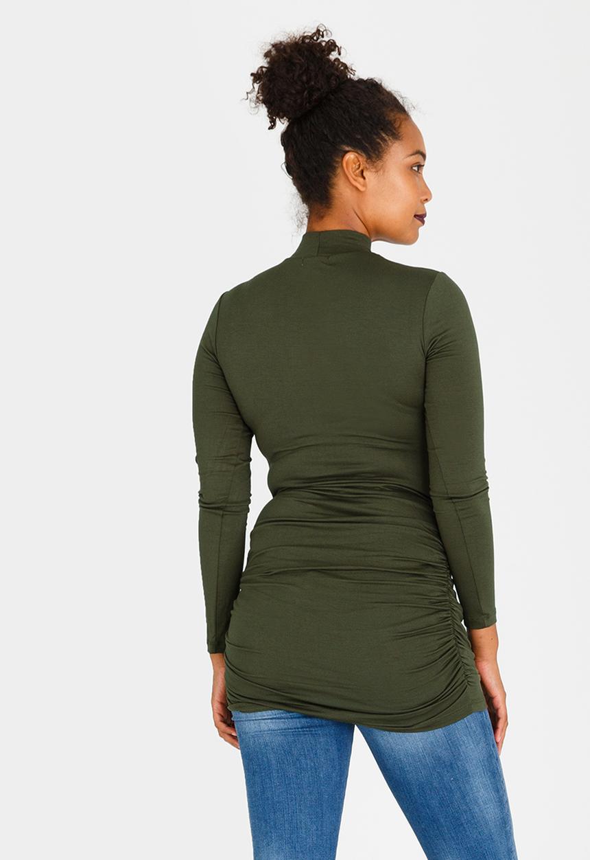 edit Maternity - Turtle Neck Top with Side Gauge Khaki Green