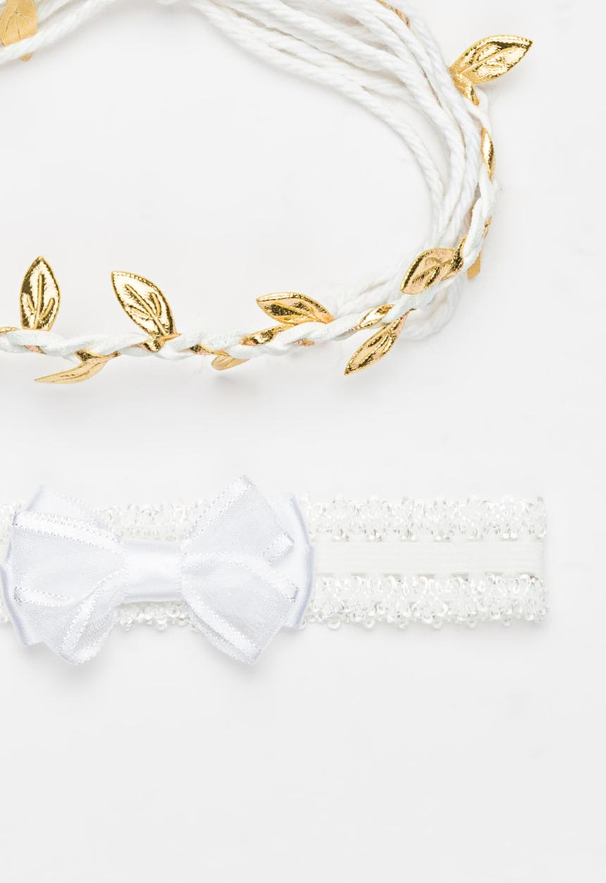 Jewels and Lace - Plaited Leaf and Bow Headband 2 Pack White