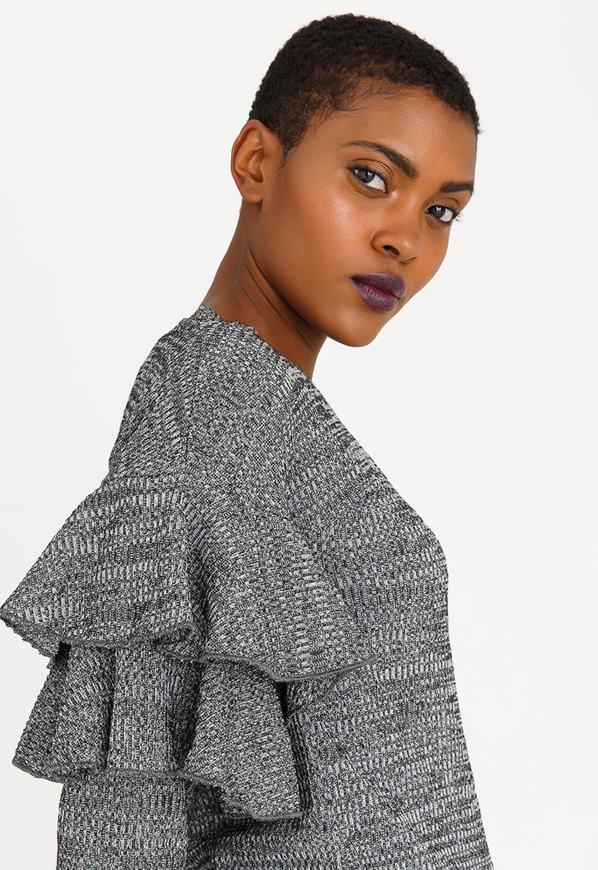Revenge - Ruffle Sleeve Top Dark Grey
