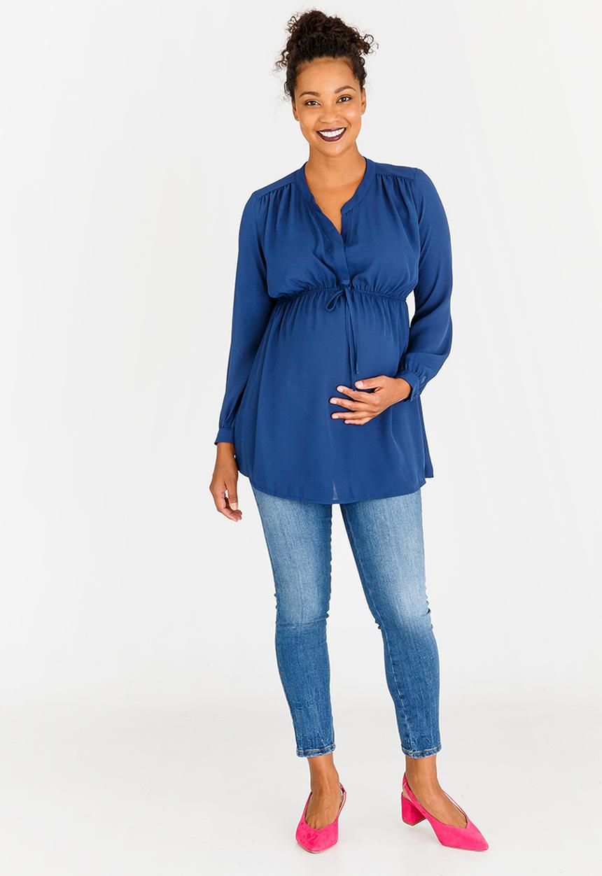 Cherry Melon - Longsleeve Mandarin Shirt Dark Blue
