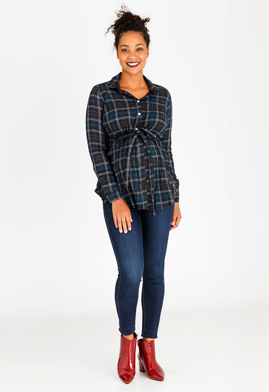 Cherry Melon - Check Shirt with Tie Dark Blue